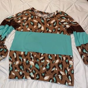 Size Small - NWOT - boutique top - leopard / teal and brown